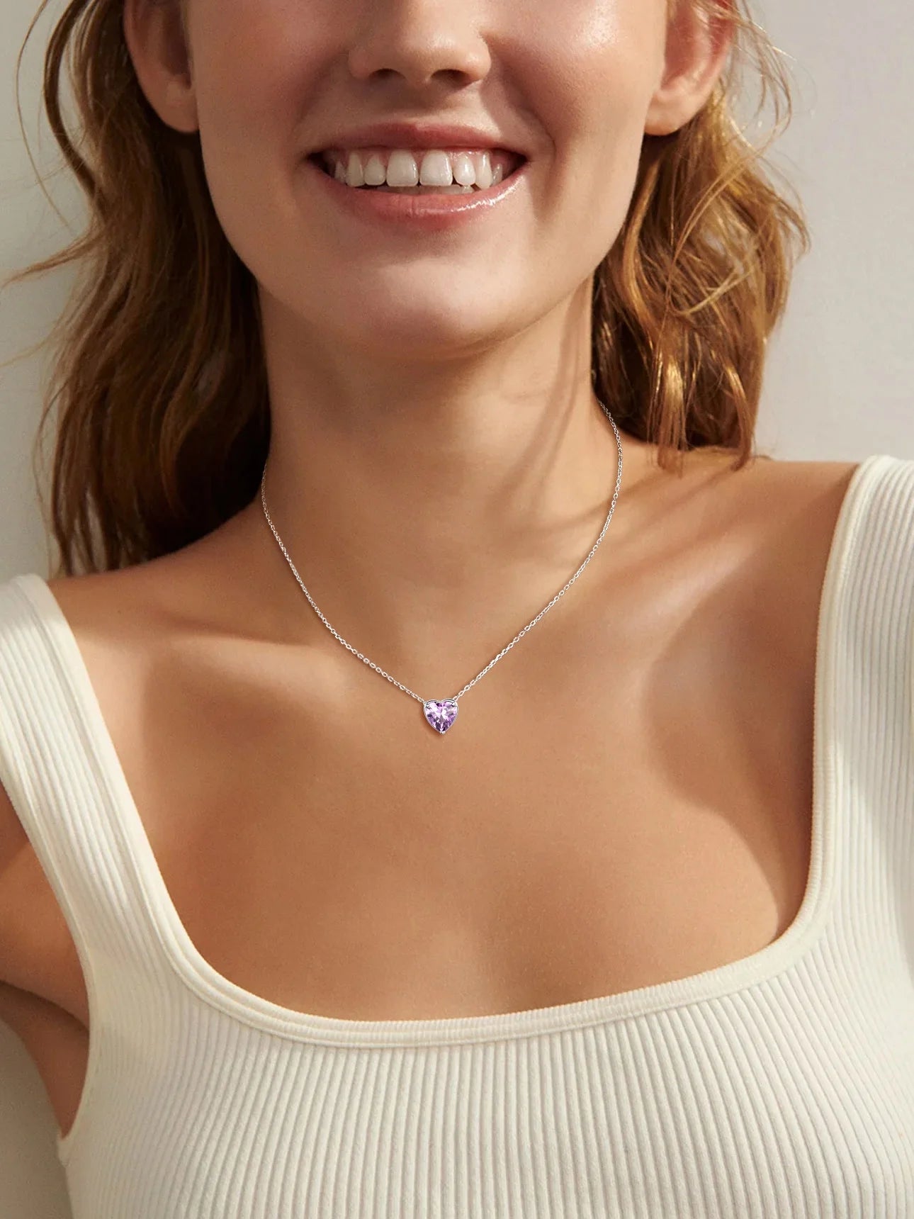 Women 925 Sterling Silver Birthstone Love Heart Necklace, Birthday Valentines Gift