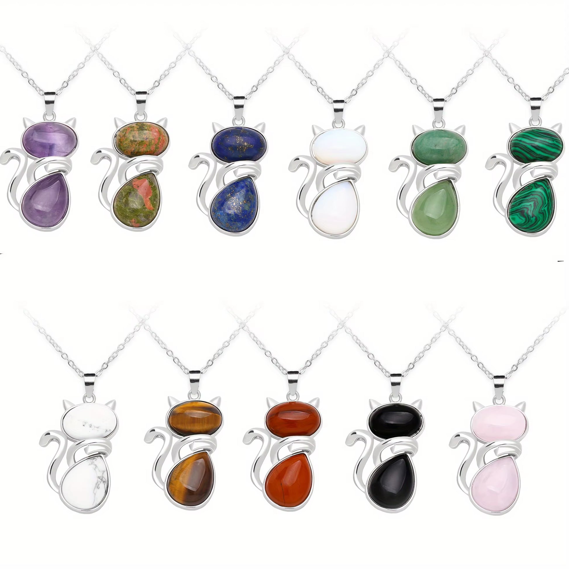 MystiCat™ Natural Crystal Cat Pendant – Protection, Peace, and Purrfect Charm