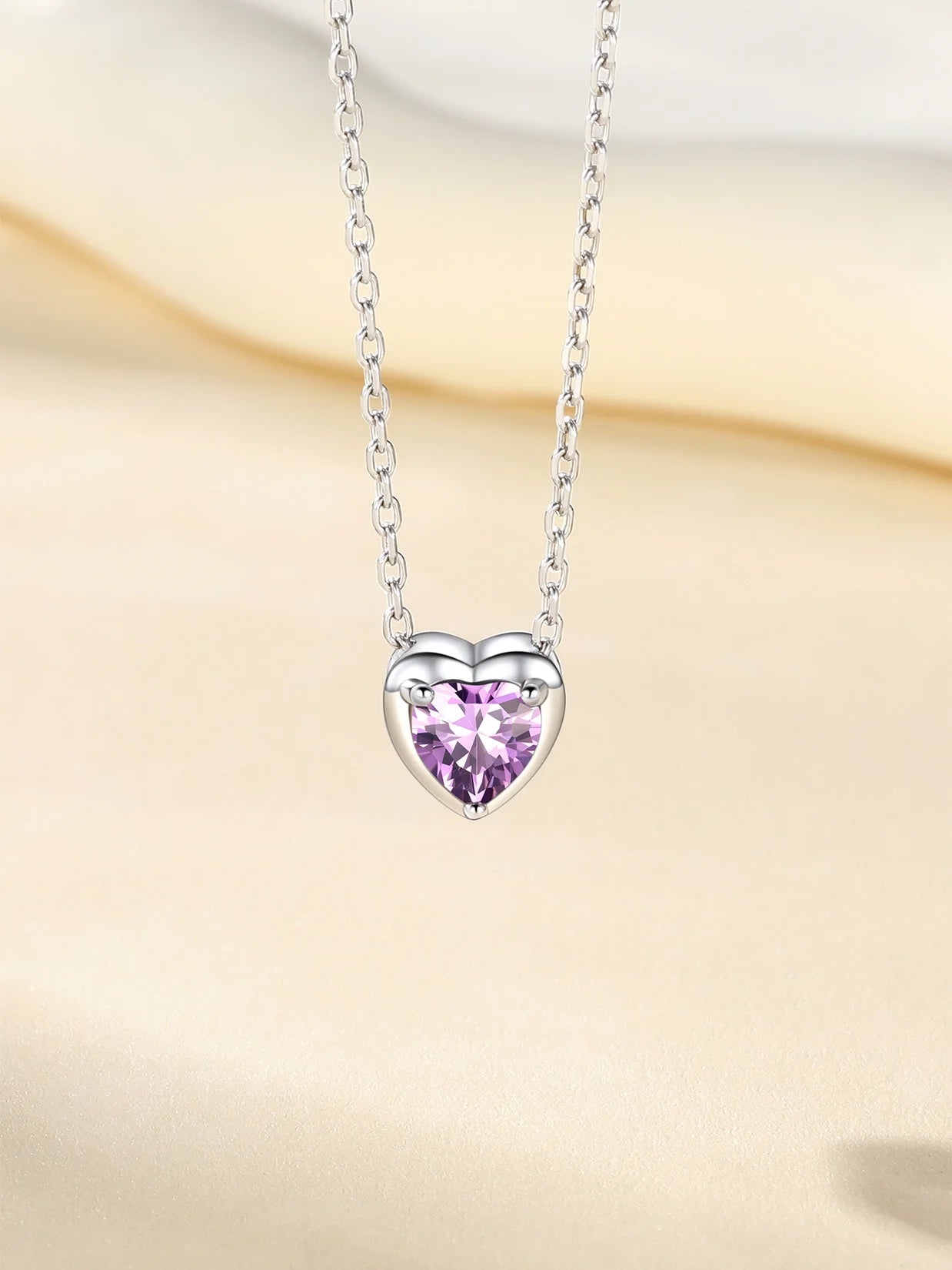 Women 925 Sterling Silver Birthstone Love Heart Necklace, Birthday Valentines Gift