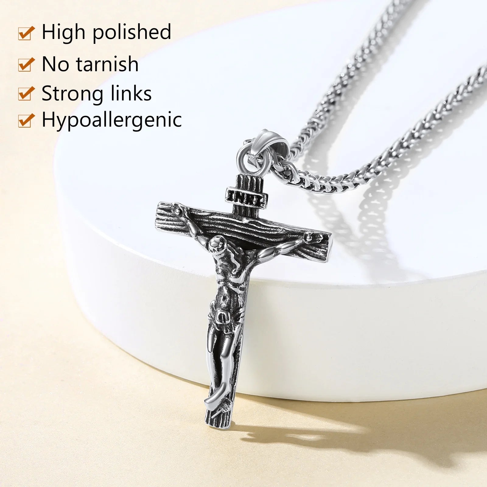 Men Cross Necklace Christian Crucifix Jewelry Stainless Steel Pendant Chain Jesus Christ Lord'S Prayer Pendant with 22Inch,Thanksgiving Day Gift Chain