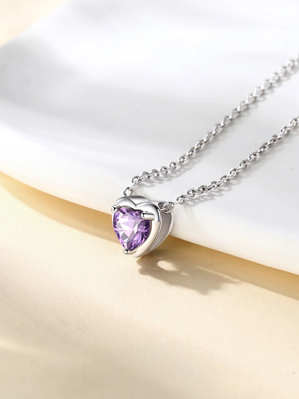 Women 925 Sterling Silver Birthstone Love Heart Necklace, Birthday Valentines Gift