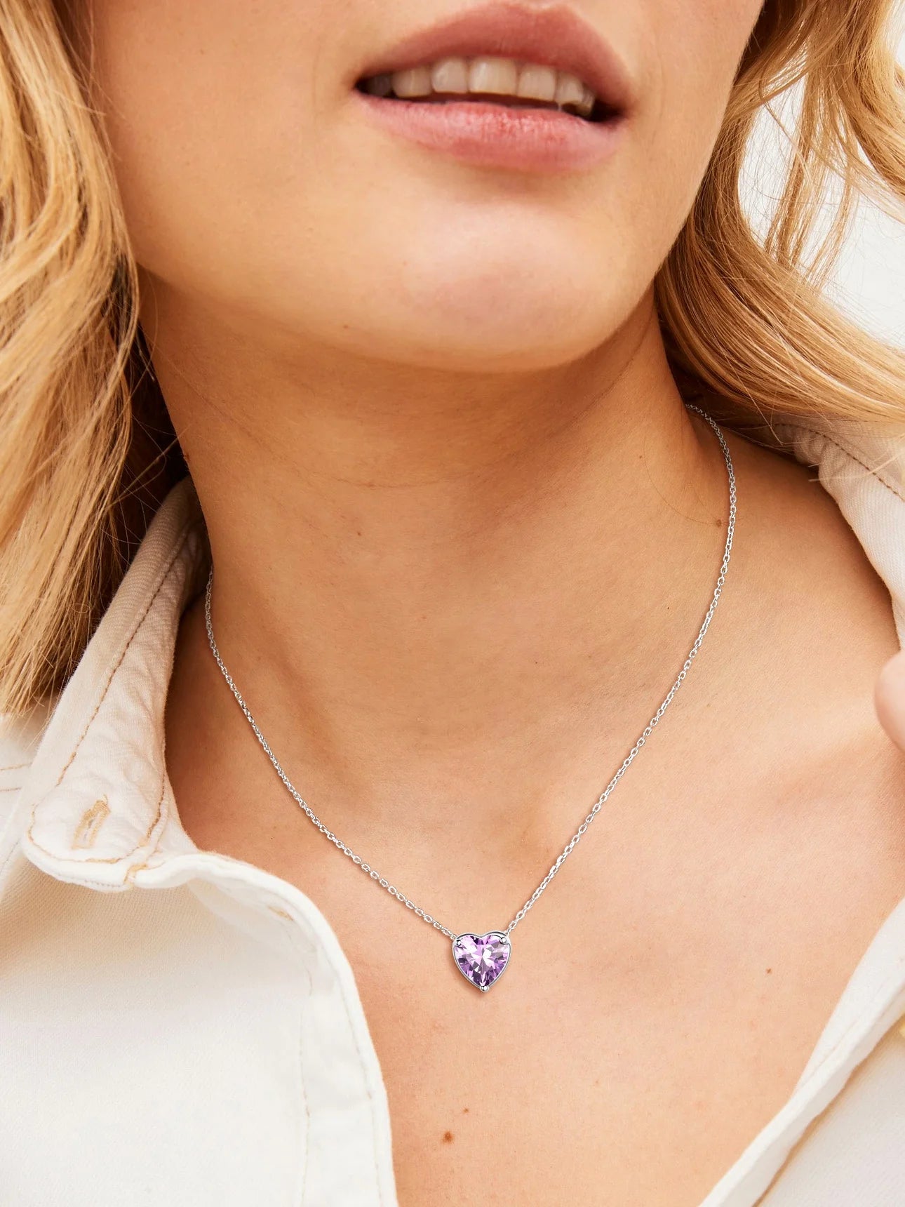 Women 925 Sterling Silver Birthstone Love Heart Necklace, Birthday Valentines Gift